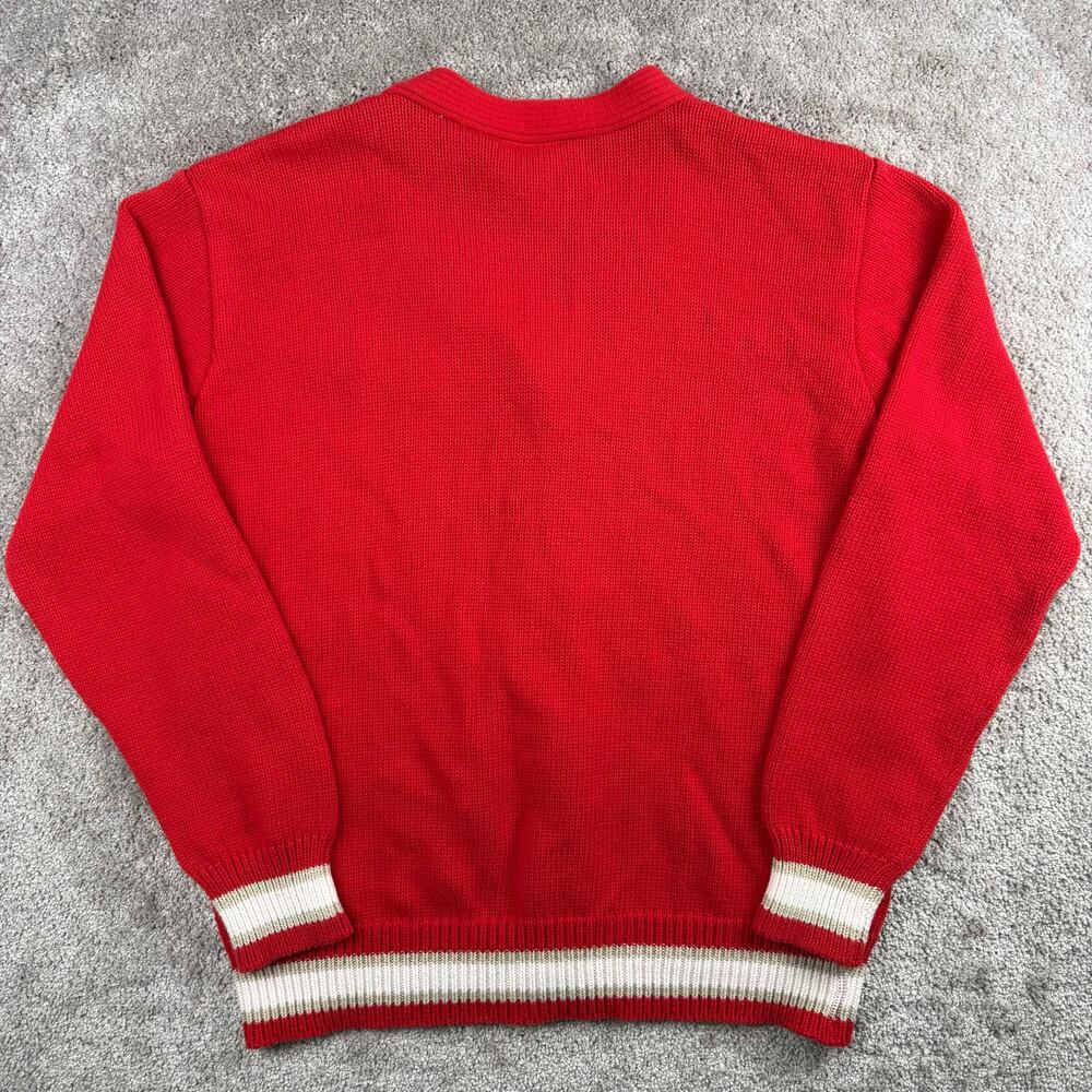 Liz Claiborne LizSport Size XL Red Cardigan Sweater Varsity Stripe Crest Y2K - Picture 3 of 7
